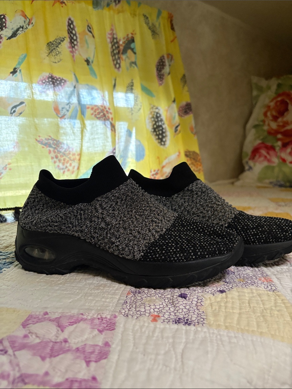 Astr Black and Gray Slip-On Knit Sneakers